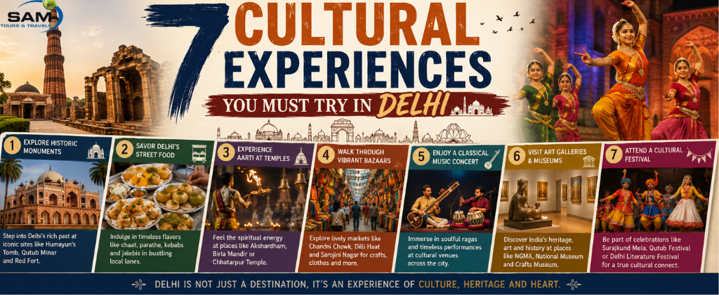 Cultural experiences in Delhi featuring heritage, food, festivals, and local traditions.